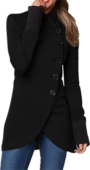MAYRAIN Women Elegant Wool Blend Peacoat High Neck Single Breasted Overcoats Winter Fashion Trench Coat