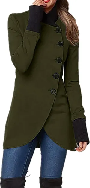 MAYRAIN Women Elegant Wool Blend Peacoat High Neck Single Breasted Overcoats Winter Fashion Trench Coat