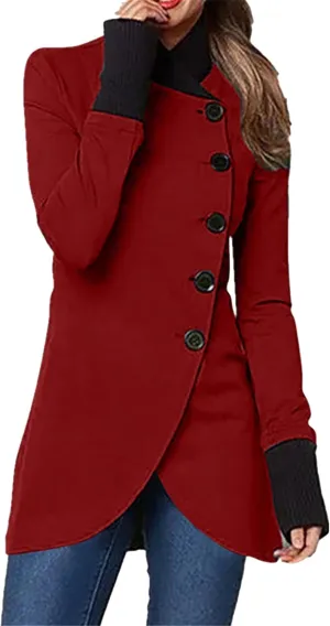 MAYRAIN Women Elegant Wool Blend Peacoat High Neck Single Breasted Overcoats Winter Fashion Trench Coat
