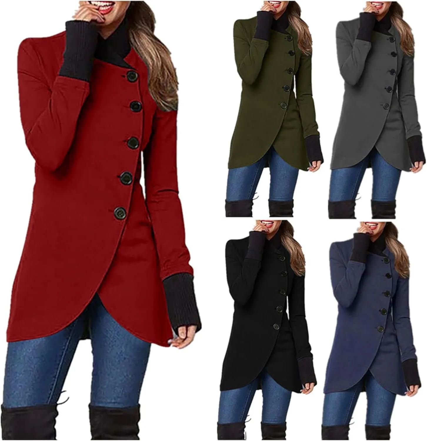 MAYRAIN Women Elegant Wool Blend Peacoat High Neck Single Breasted Overcoats Winter Fashion Trench Coat
