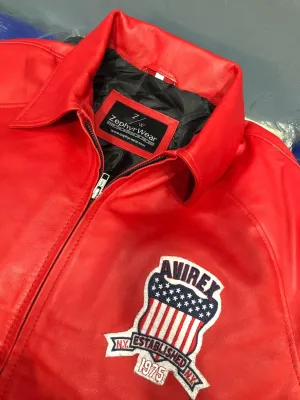 Men pilot Shirt Style Red Avirex real leather jacket|iconic Air force flying bomber jacket for Men(replica)