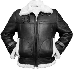 Men RAF B3 Aviator Jacket Flight Pilot Faux Fur Shearling Genuine Sheepskin Leather Winter Jacket