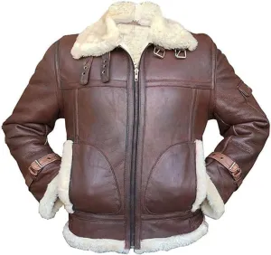 Men RAF B3 Aviator Jacket Flight Pilot Faux Fur Shearling Genuine Sheepskin Leather Winter Jacket