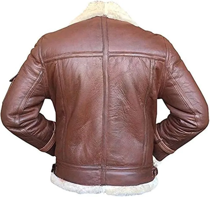 Men RAF B3 Aviator Jacket Flight Pilot Faux Fur Shearling Genuine Sheepskin Leather Winter Jacket
