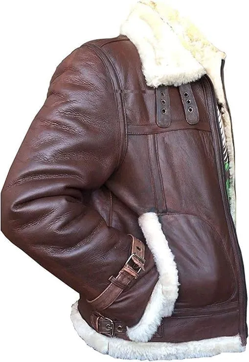 Men RAF B3 Aviator Jacket Flight Pilot Faux Fur Shearling Genuine Sheepskin Leather Winter Jacket