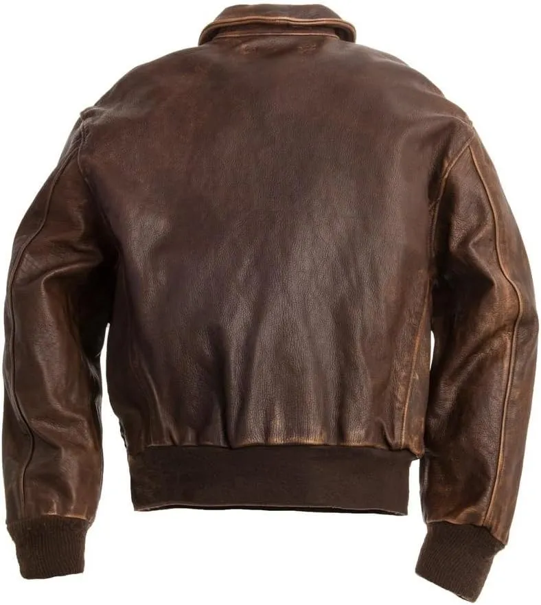 Mens A-2 Aviator Air Force Pilot Leather Jacket- Aviator A2 Flight Bomber Jacket-Distressed Brown Leather Jacket Men.