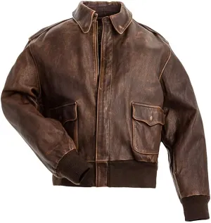 Mens A-2 Aviator Air Force Pilot Leather Jacket- Aviator A2 Flight Bomber Jacket-Distressed Brown Leather Jacket Men.