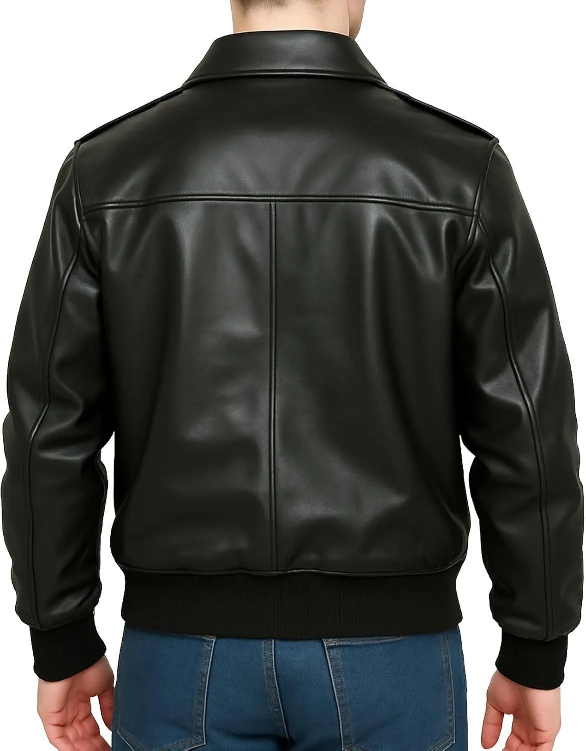 Mens A-2 Leather Bomber Jacket - WWII Aviator Flight Pilot Black Faux Leather Jacket
