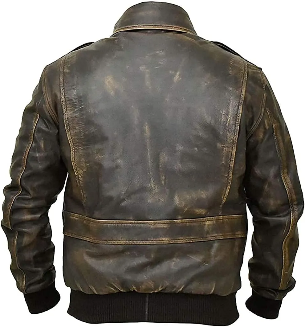 Mens A2 Leather Flight Jacket American Military Pilot Aviator Bomber Leather Coat