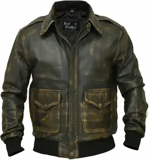 Mens A2 Leather Flight Jacket American Military Pilot Aviator Bomber Leather Coat