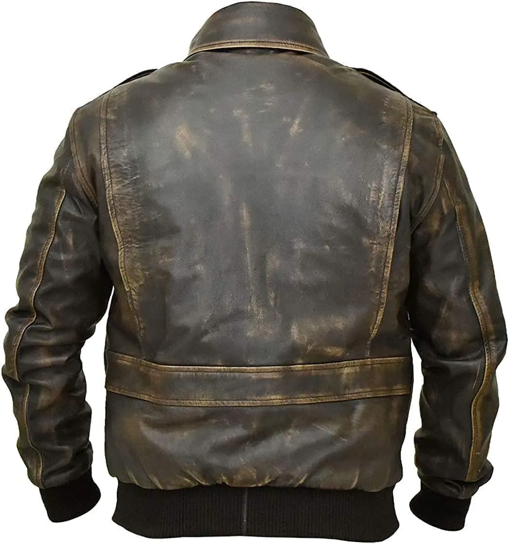 Men's A2 Leather Jacket | Aviator Flight Pilot Bomber Jacket | Motorcycle style Leather Jacket