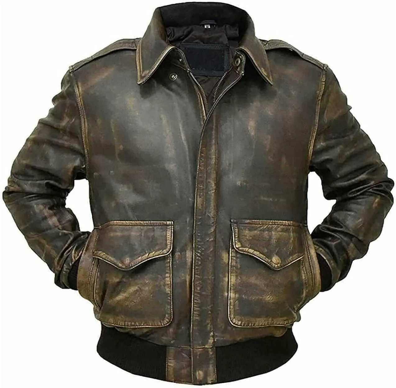 Men's A2 Leather Jacket | Aviator Flight Pilot Bomber Jacket | Motorcycle style Leather Jacket