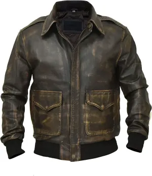 Men's A2 Leather Jacket | Aviator Flight Pilot Bomber Jacket | Motorcycle style Leather Jacket