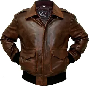 Men's A2 Leather Jacket | Aviator Flight Pilot Bomber Jacket | Motorcycle style Leather Jacket