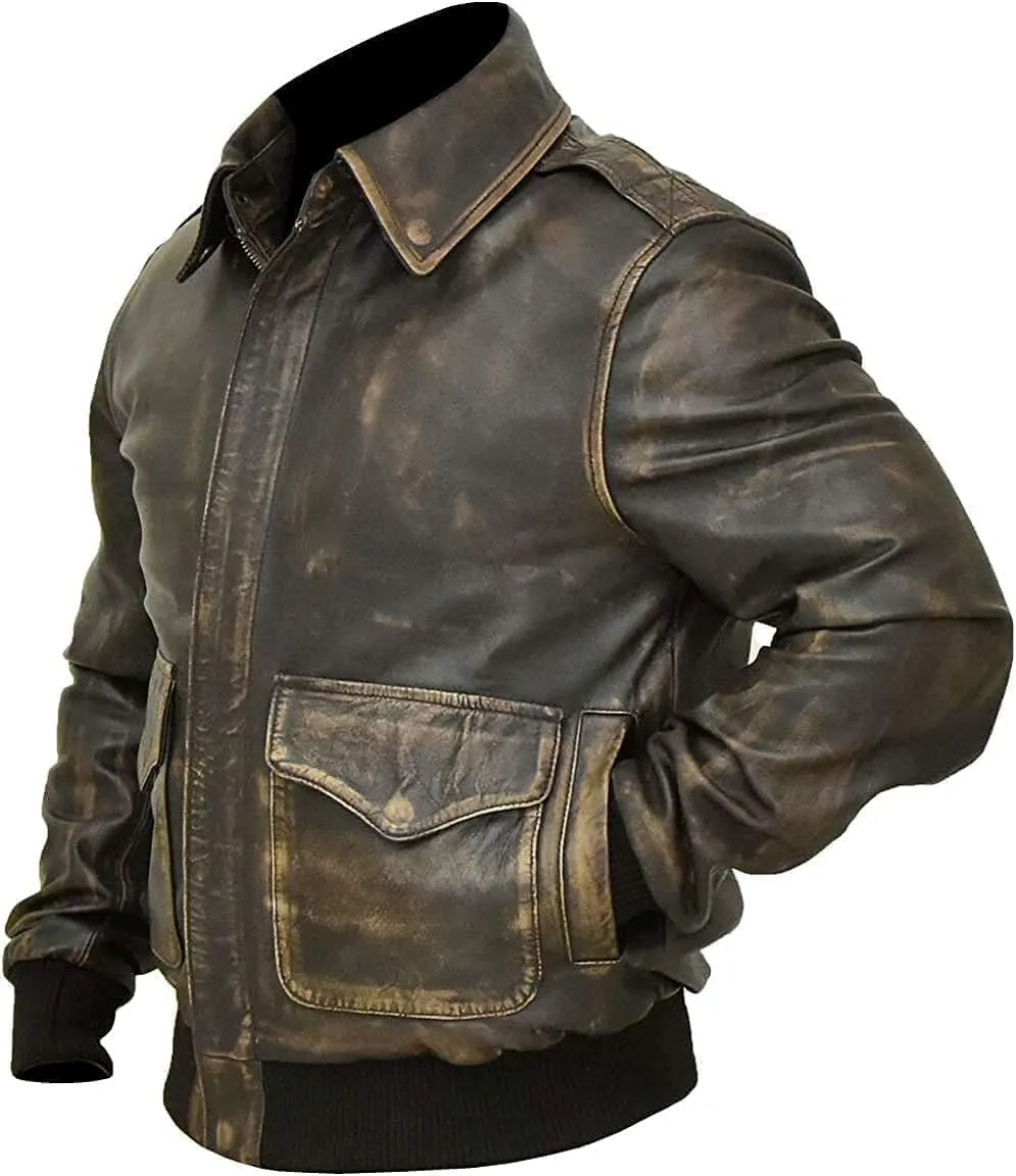 Men's A2 Leather Jacket | Aviator Flight Pilot Bomber Jacket | Motorcycle style Leather Jacket