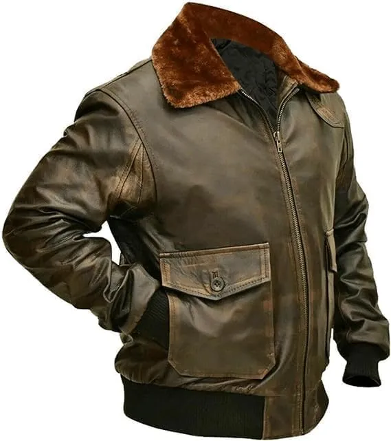 Men's A2 Leather Jacket | Aviator Flight Pilot Bomber Jacket | Motorcycle style Leather Jacket