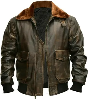 Men's A2 Leather Jacket | Aviator Flight Pilot Bomber Jacket | Motorcycle style Leather Jacket