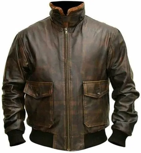 Mens Air Force A2 Bomber Jacket WWII Aviator Flight USAAF Brown Leather Pilot Jacket