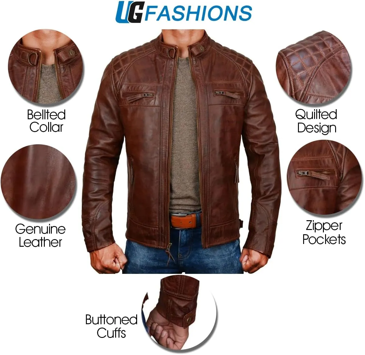 Men's Antique Cafe Racer Motorcycle Retro Vintage Quilted Distressed Leather Biker Black Jacket