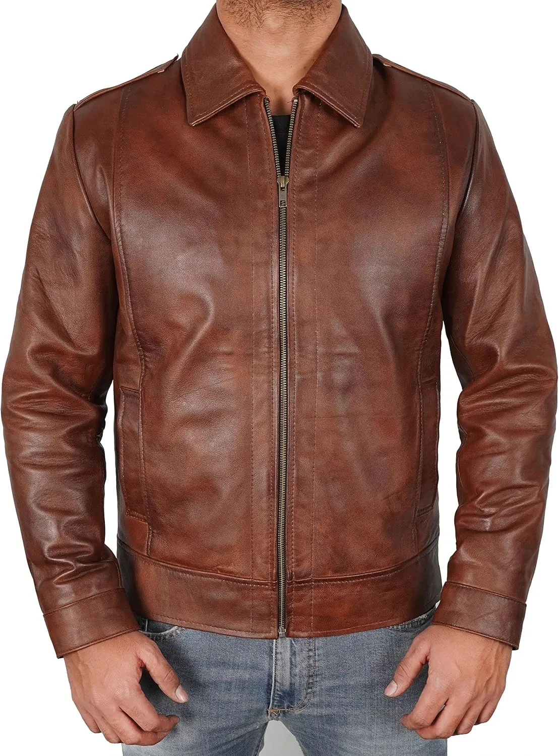 Men's Antique Cafe Racer Motorcycle Retro Vintage Quilted Distressed Leather Biker Black Jacket
