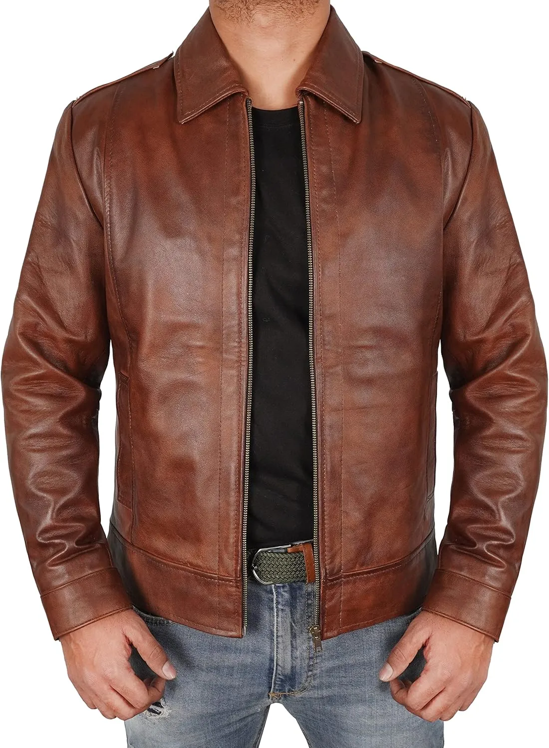 Men's Antique Cafe Racer Motorcycle Retro Vintage Quilted Distressed Leather Biker Black Jacket