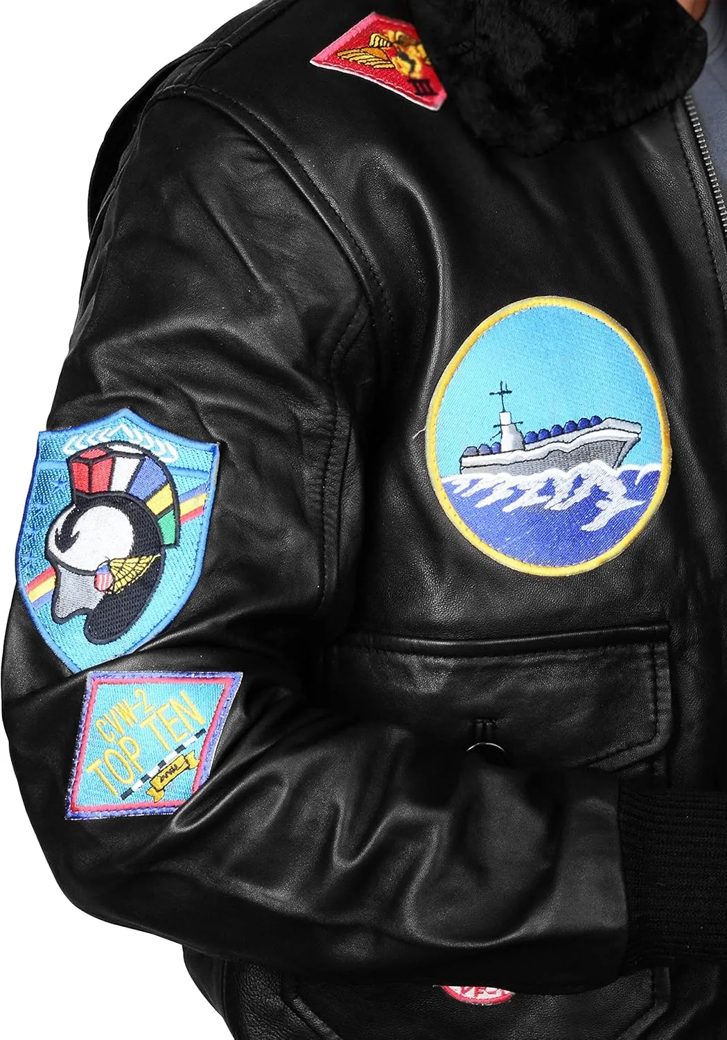 Men's Aviator USAAF Pilot Flying Multiple Patches G1 Bomber Fur Collar Brown Leather Jacket