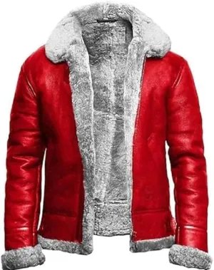 Men's B3 Aviator Raf Fight Pilot Real Fur Shearling Removeable Hood Belted Bomber Sheepskin Leather Jacket