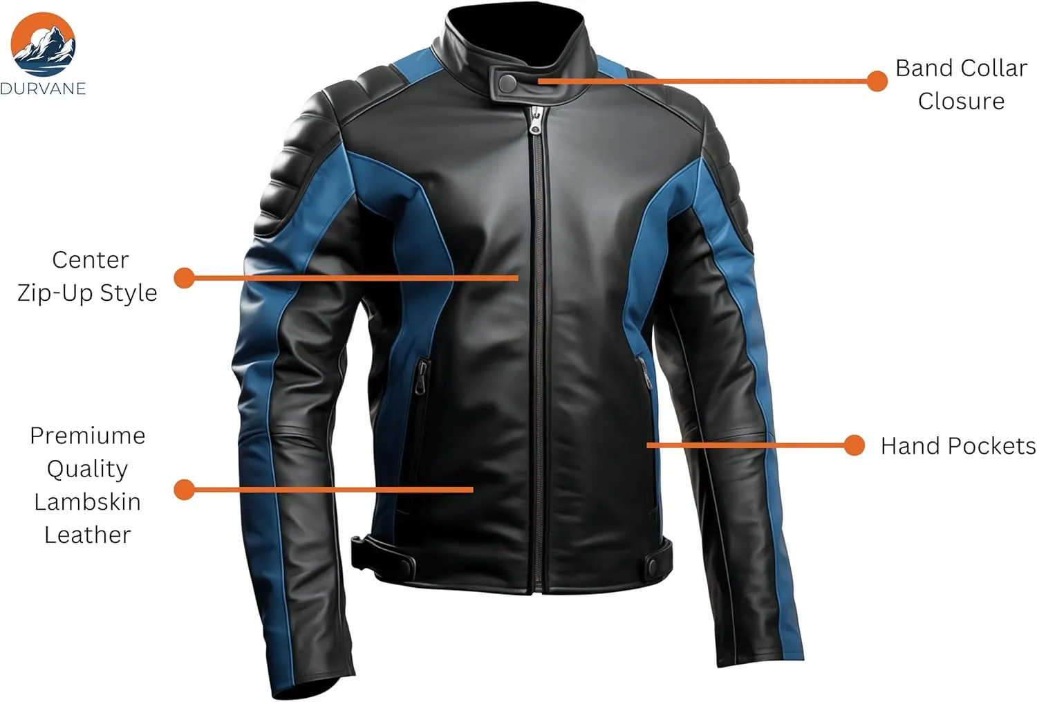 Men's Black & Blue Genuine Leather Jacket | Slim Fit | Cafe Racer | Quilted Shoulders | Stylish Biker Zip-Up
