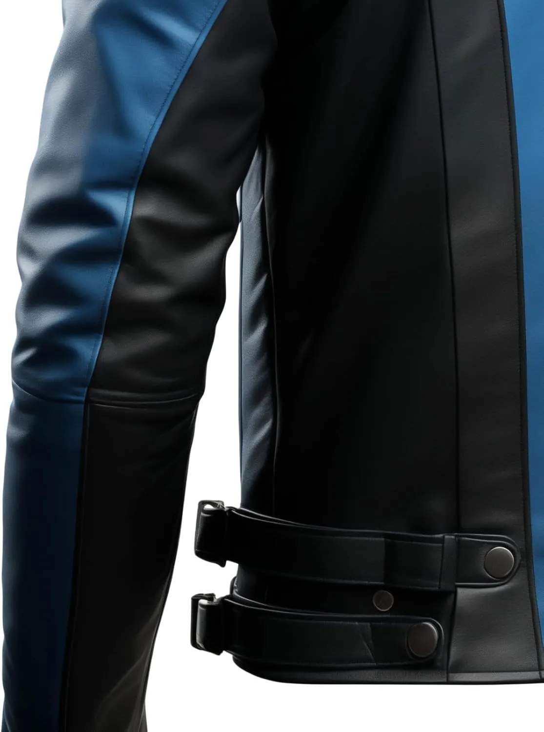 Men's Black & Blue Genuine Leather Jacket | Slim Fit | Cafe Racer | Quilted Shoulders | Stylish Biker Zip-Up