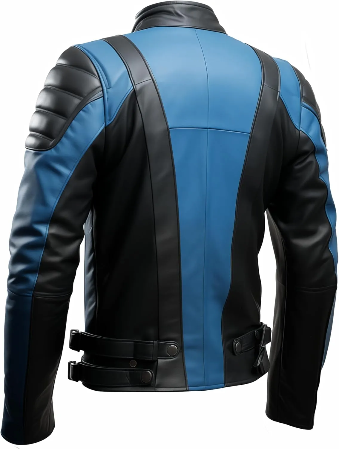 Men's Black & Blue Genuine Leather Jacket | Slim Fit | Cafe Racer | Quilted Shoulders | Stylish Biker Zip-Up