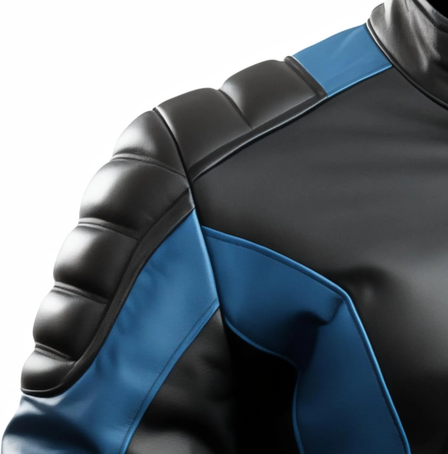 Men's Black & Blue Genuine Leather Jacket | Slim Fit | Cafe Racer | Quilted Shoulders | Stylish Biker Zip-Up