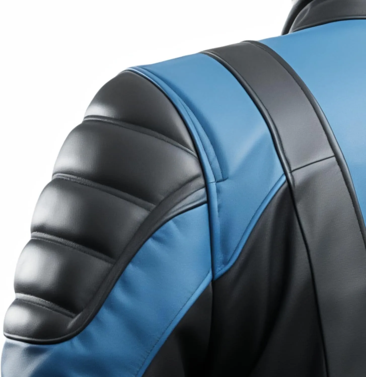 Men's Black & Blue Genuine Leather Jacket | Slim Fit | Cafe Racer | Quilted Shoulders | Stylish Biker Zip-Up