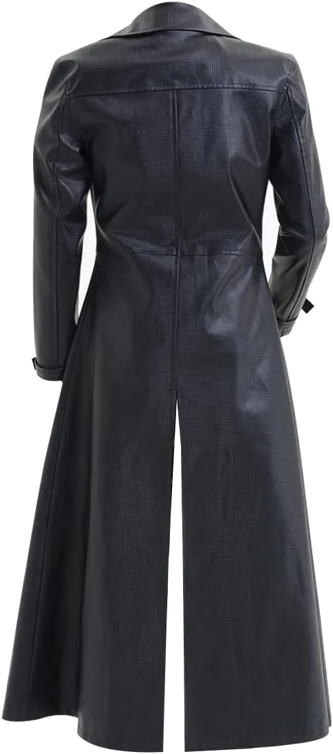 Mens Black Leather Trench Coat - Double Breasted German Classic Officer WW2 Military Uniform Jacket
