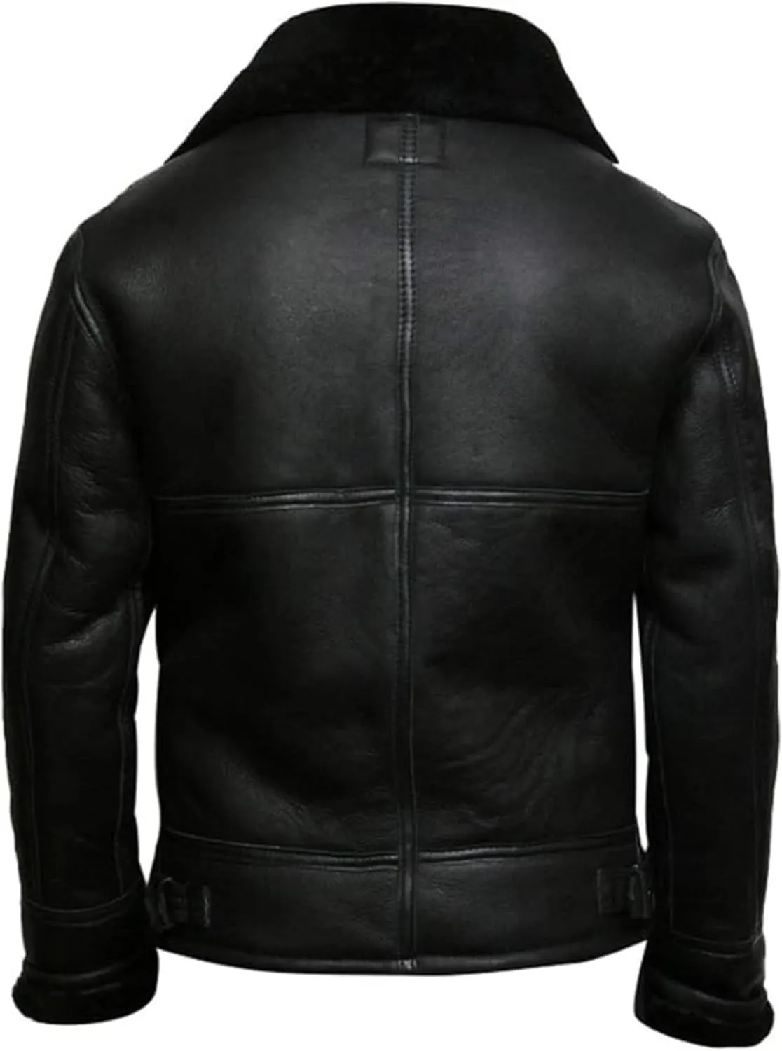 Men's Bomber Aviator B3 Fur Shearling Flying Pilot Real Sheepskin Black Leather Jacket