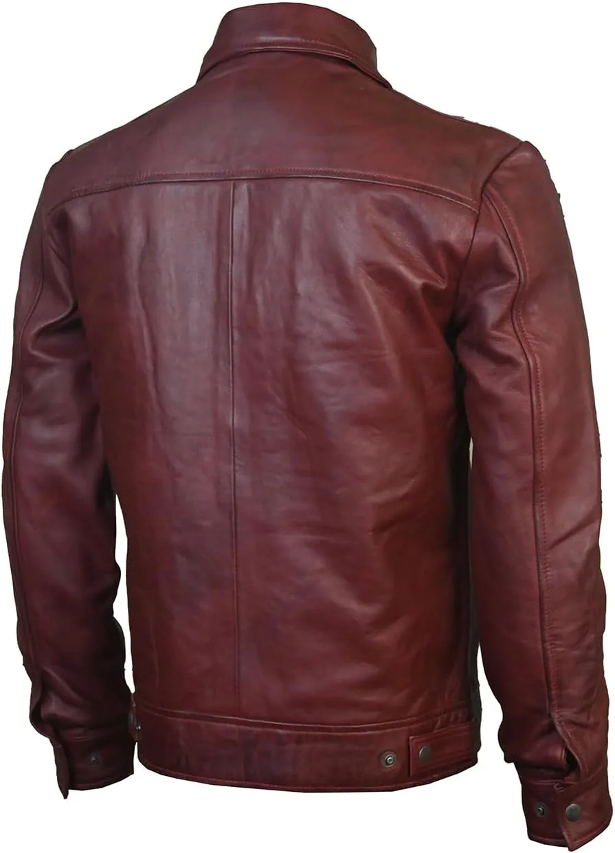 Men's Brown Real Lambskin Leather Jacket, Black