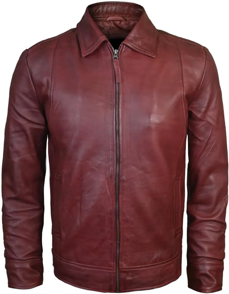 Men's Brown Real Lambskin Leather Jacket, Black