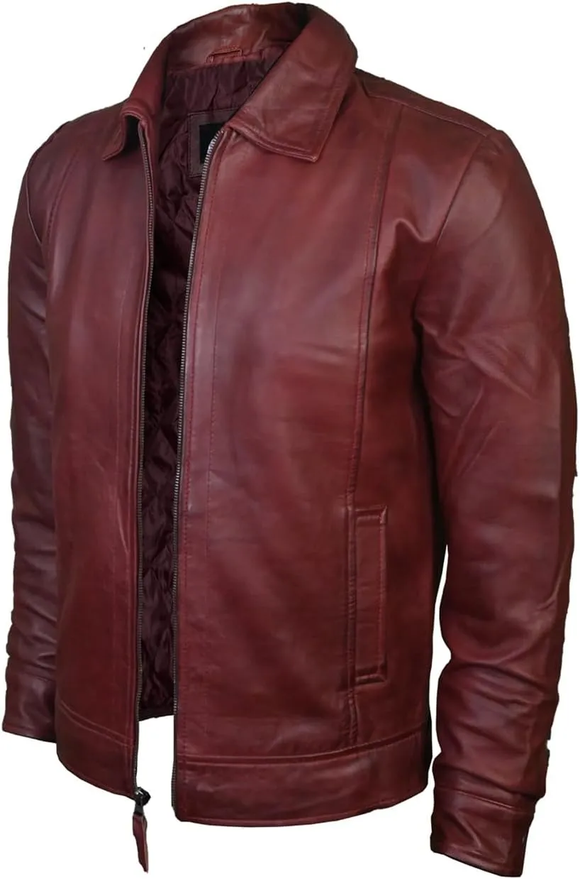 Men's Brown Real Lambskin Leather Jacket, Black