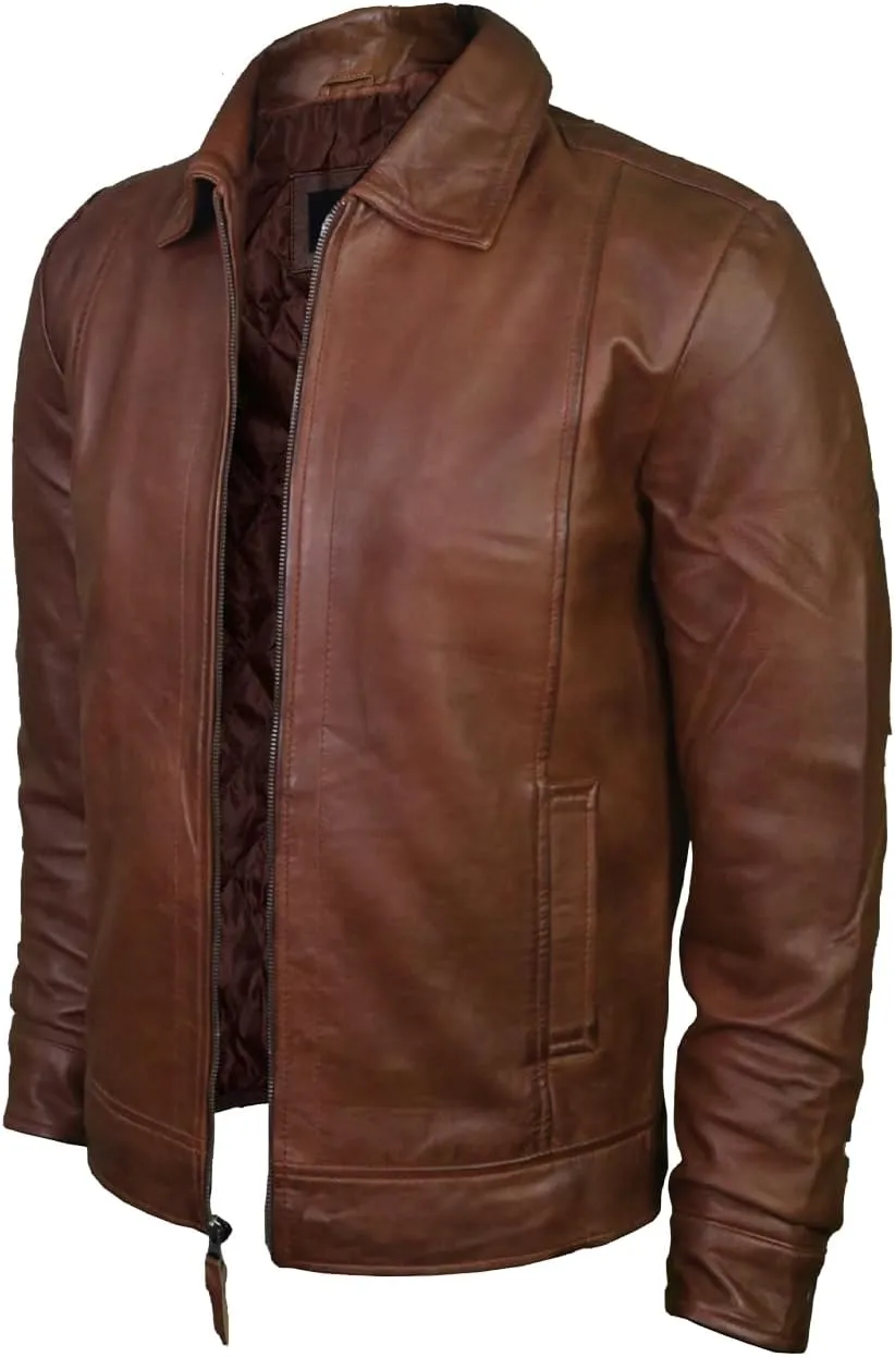 Men's Brown Real Lambskin Leather Jacket, Black