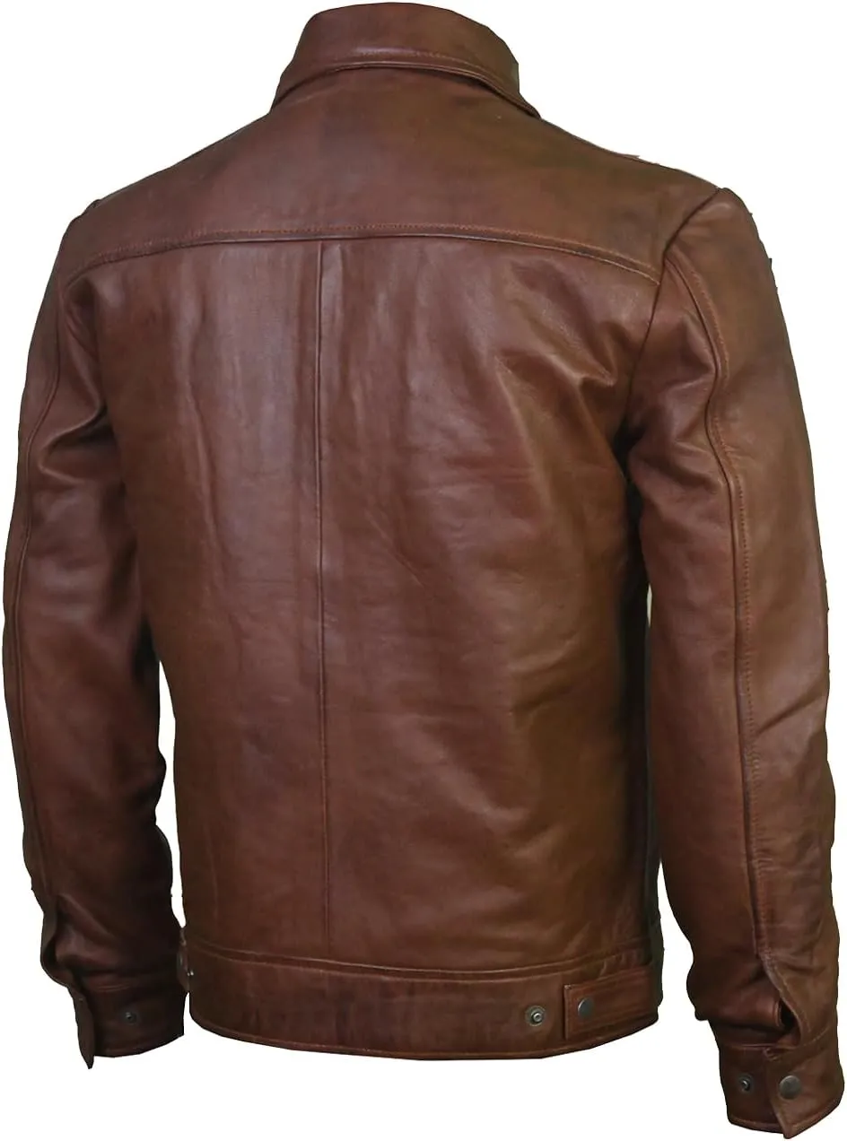 Men's Brown Real Lambskin Leather Jacket, Black