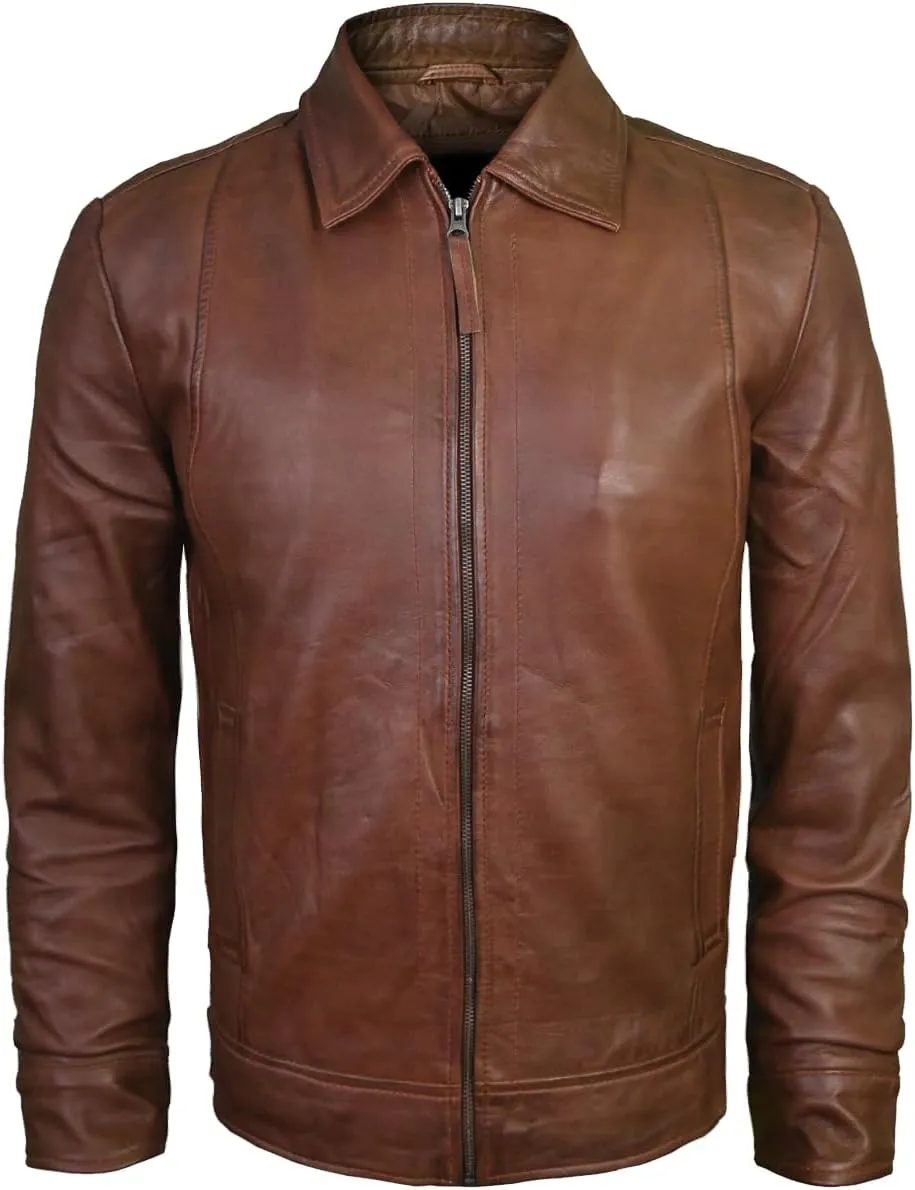 Men's Brown Real Lambskin Leather Jacket, Black
