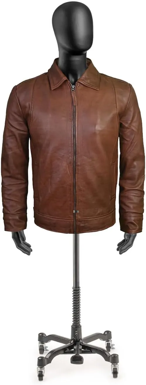 Men's Brown Real Lambskin Leather Jacket, Black
