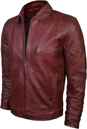 Men's Brown Real Lambskin Leather Jacket, Black