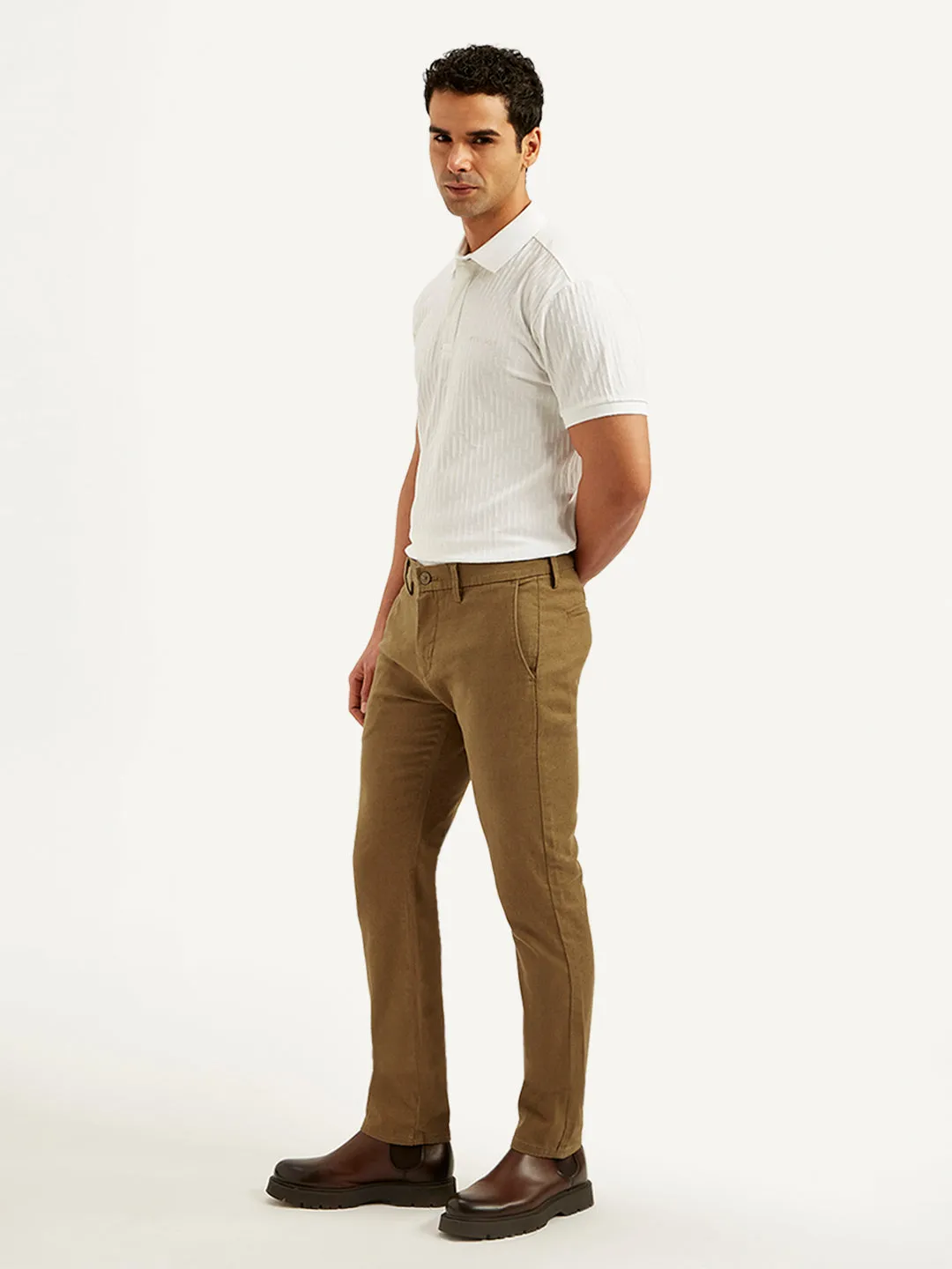Men's Brown Slim Fit Linen Chinos