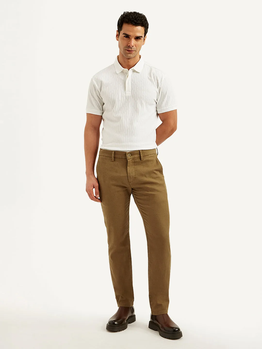 Men's Brown Slim Fit Linen Chinos