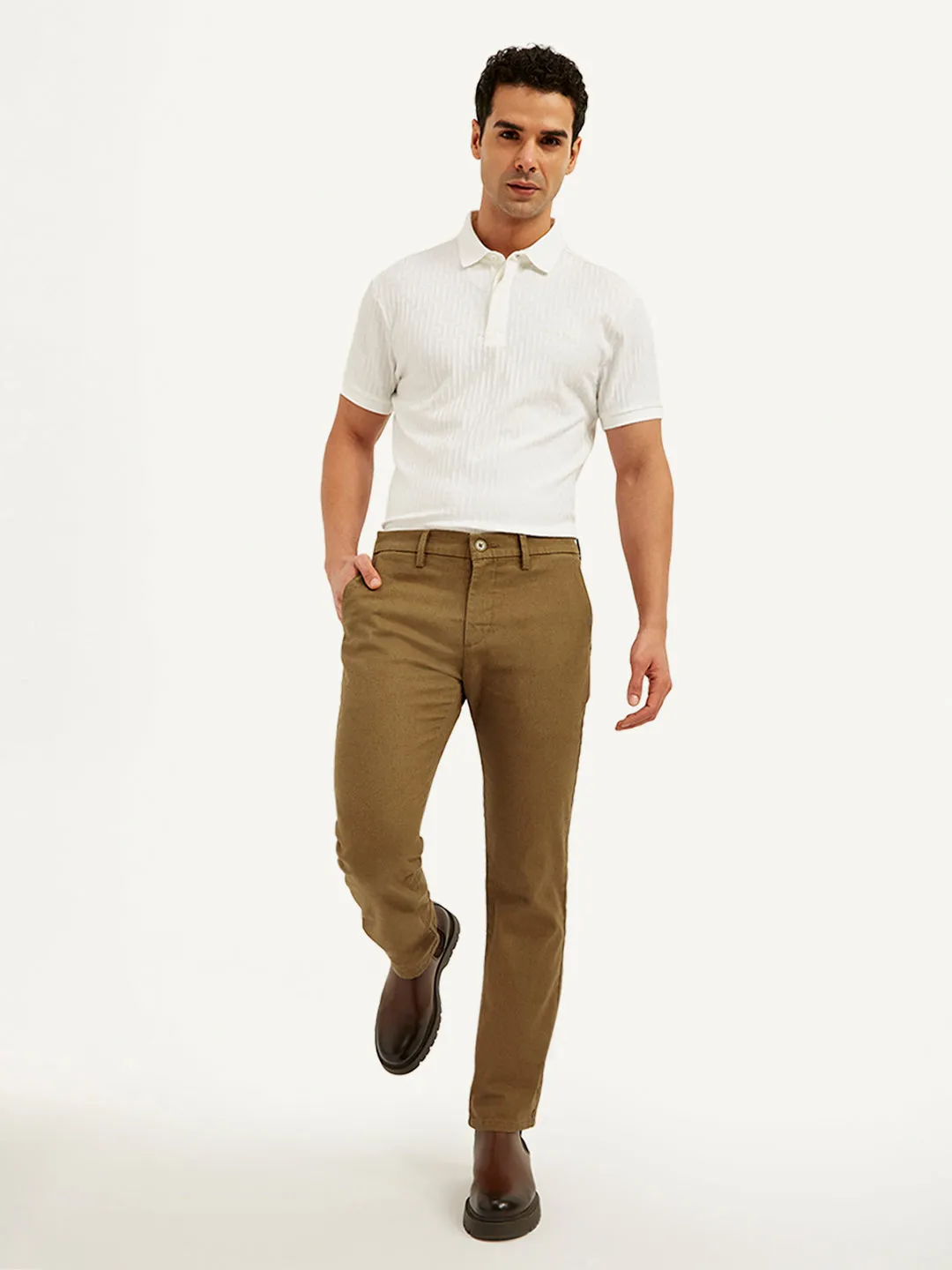 Men's Brown Slim Fit Linen Chinos