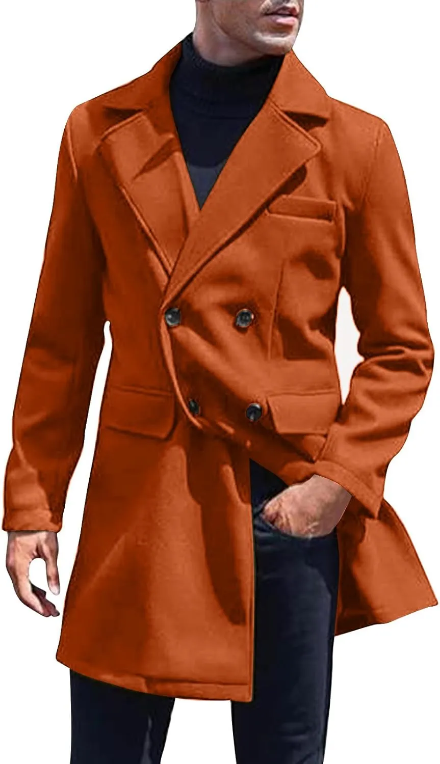 Men's Casual Classic Peacoat Trench Single Breasted Winter Overcoat with Pockets