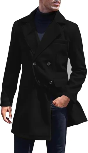 Men's Casual Classic Peacoat Trench Single Breasted Winter Overcoat with Pockets