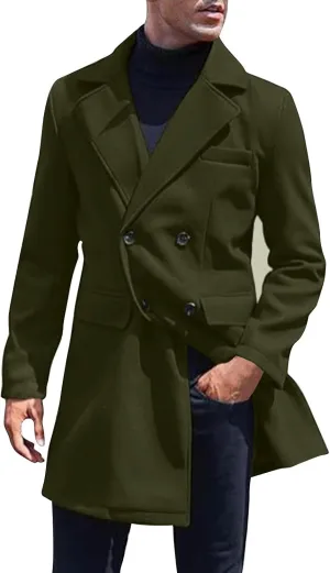 Men's Casual Classic Peacoat Trench Single Breasted Winter Overcoat with Pockets