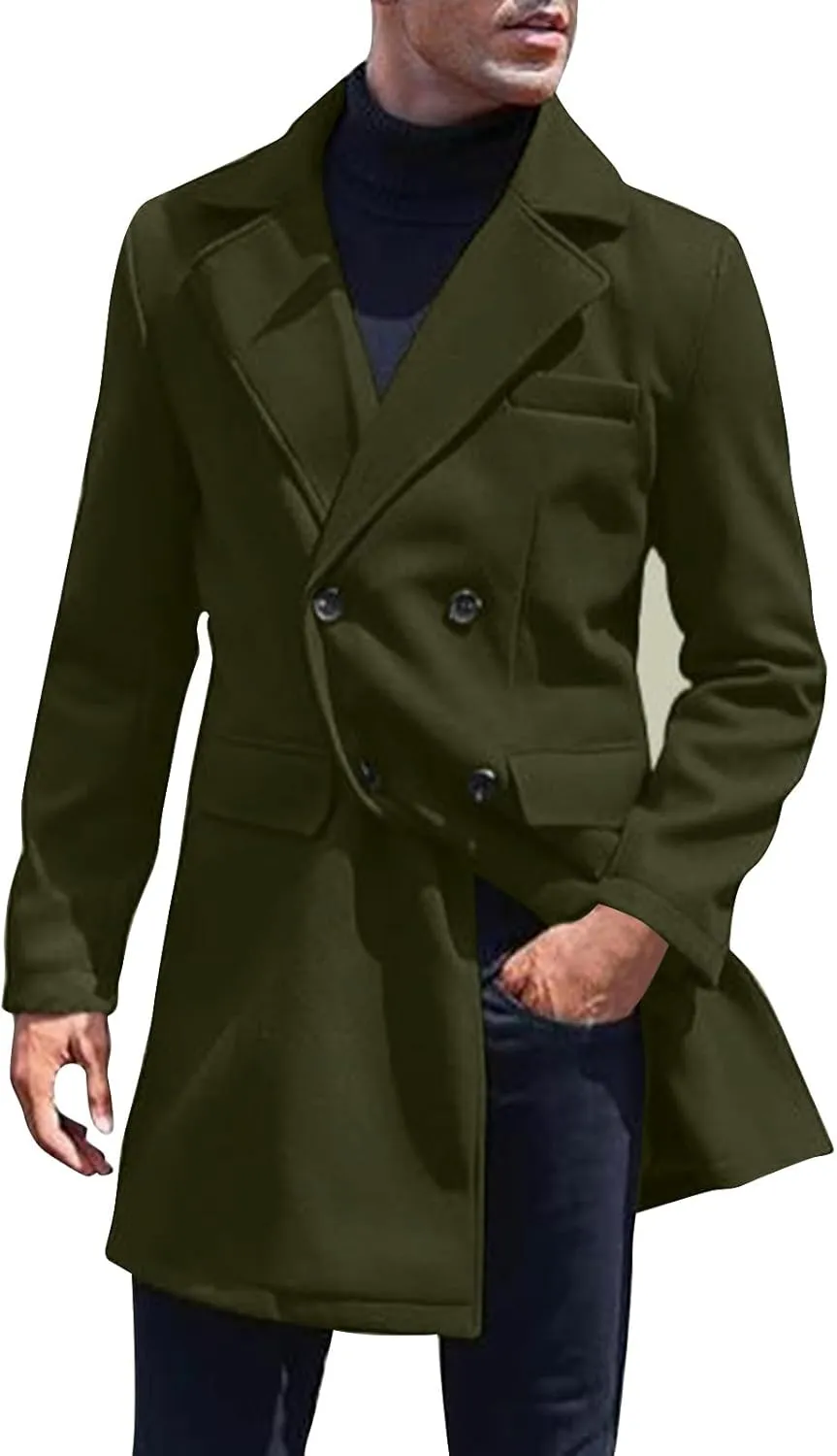 Men's Casual Classic Peacoat Trench Single Breasted Winter Overcoat with Pockets