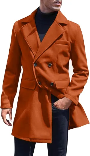 Men's Casual Classic Peacoat Trench Single Breasted Winter Overcoat with Pockets